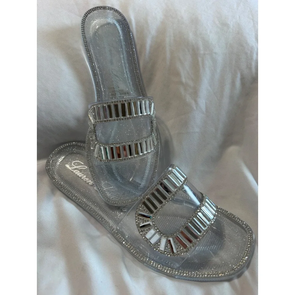Lauren Lorraine Jane Clear Crystal Embellished Jelly Slide Sandals Women 7.5